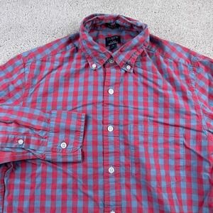 J Crew Shirt Mens Small Red Blue Checkered Slim Untucked Fit Flex Washed